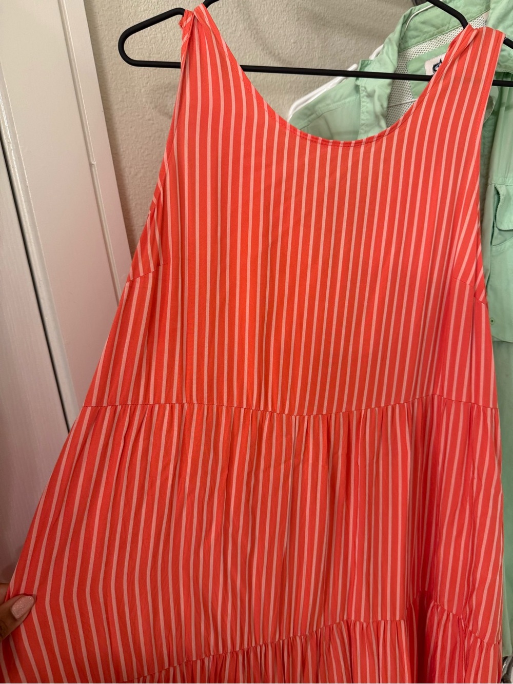 Coral & White Stripe Tiered Tank Dress - Game Day- midi